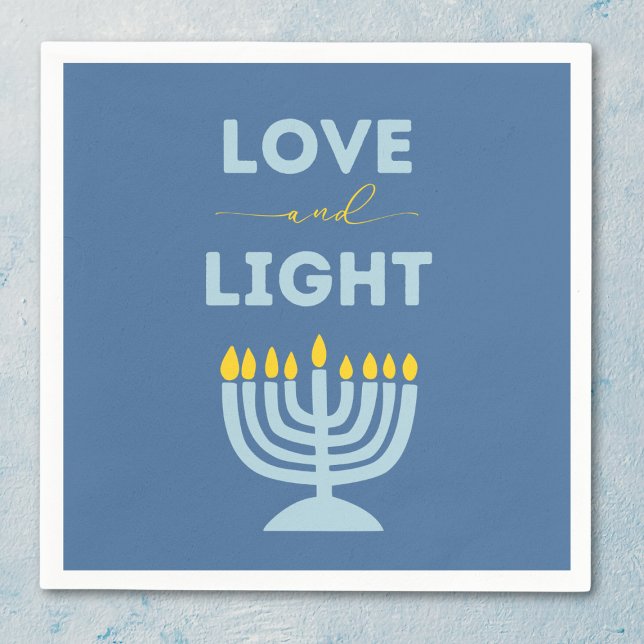"Kärlek och ljus" judisk Menorah Blue Hanukkah Pappersservett (Skapare uppladdad)