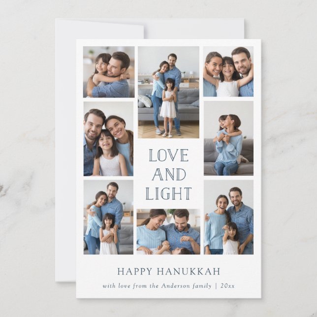 Kärlek och Ljus | Multi Foto Familj Hanukkah Julkort (Framsida)