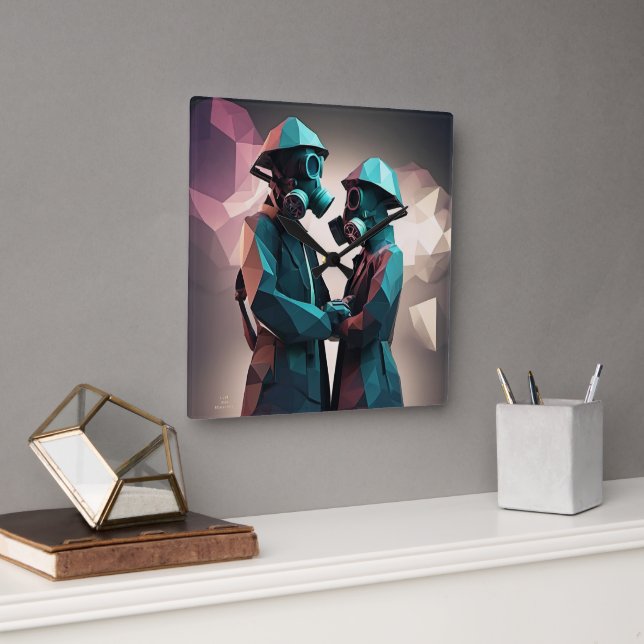 KÄRLEK OCH MOTSTÅND Isometrisk lågpolkatalog Fyrkantig Klocka (Kontor)