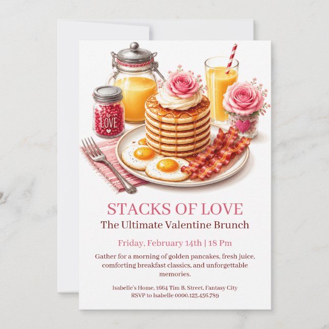 Kärlek och pannkakor valentinfrukost inbjudan (Framsida)