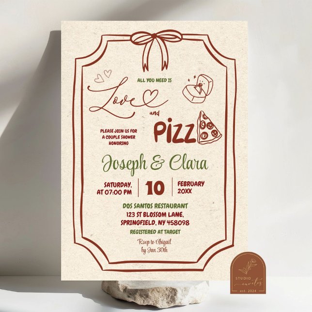 Kärlek och Pizza Coquette Italienskt par Shower Inbjudningar (Skapare uppladdad)