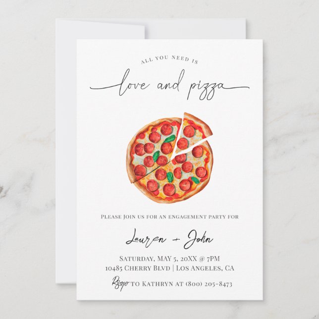 Kärlek och Pizza-Förlovningsfesten Inbjudningar (Framsida)