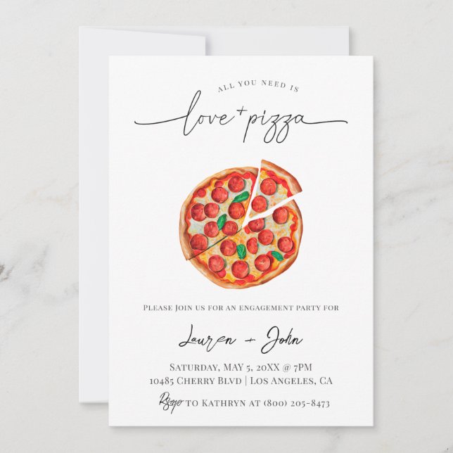 Kärlek och Pizza-Förlovningsfesten Inbjudningar (Framsida)