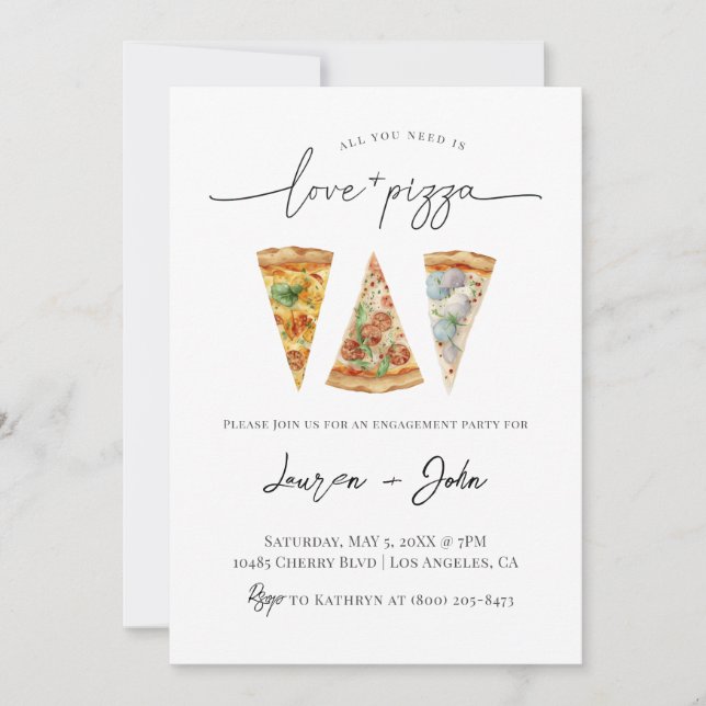 Kärlek och Pizza-Förlovningsfesten Inbjudningar (Framsida)