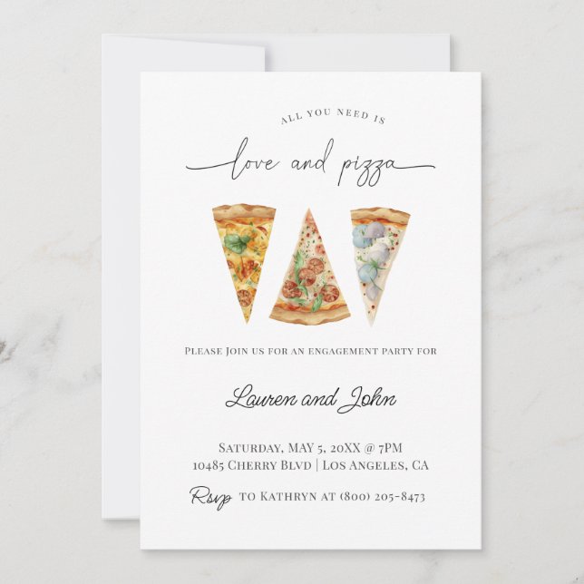 Kärlek och Pizza-Förlovningsfesten Inbjudningar (Framsida)