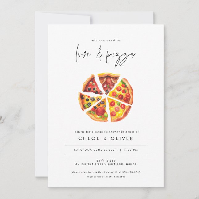 Kärlek och Pizza Par Bröllopsdusch Inbjudan Förlov (Framsida)