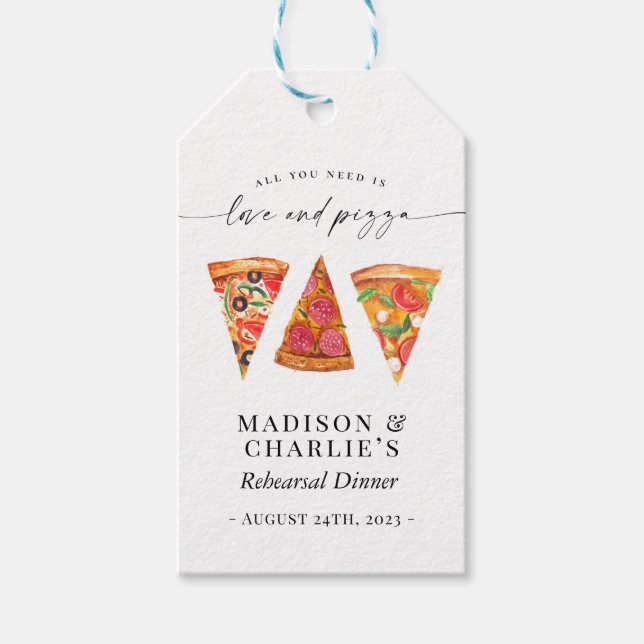"Kärlek och Pizza" Rehearsal Middag Presentetikett (Framsidan)