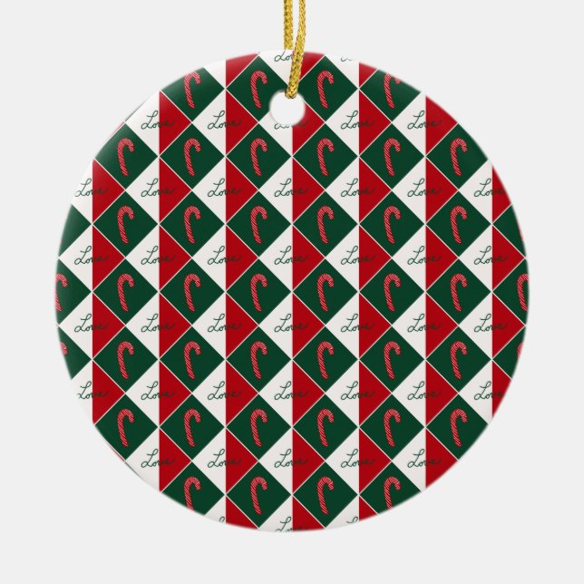 Kärlek och Polkagrisar Julgransprydnad Keramik (Framsidan)