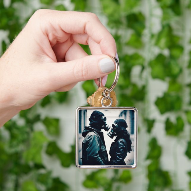 KÄRLEK och RESISTANS-analog Premium Metall Fyrkantig Silverfärgad Nyckelring (Hand)