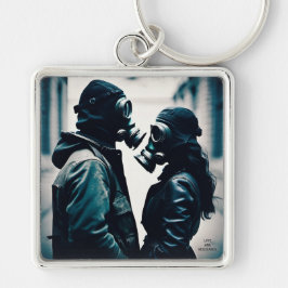 KÄRLEK och RESISTANS-analog Premium Metall Fyrkantig Silverfärgad Nyckelring