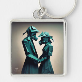 KÄRLEK OCH RESISTANS Origami 2 Premium Metall Fyrkantig Silverfärgad Nyckelring