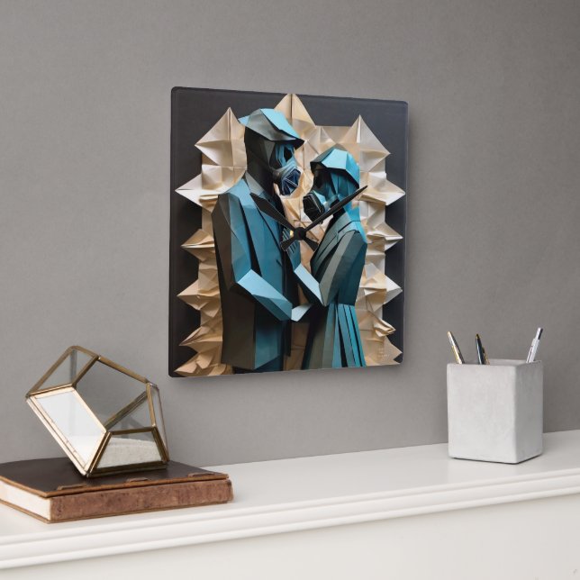 KÄRLEK OCH RESISTANS Origami 3 Fyrkantig Klocka (Kontor)