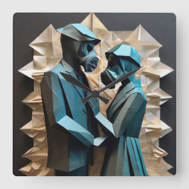 KÄRLEK OCH RESISTANS Origami 3 Fyrkantig Klocka