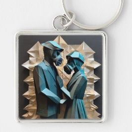 KÄRLEK OCH RESISTANS Origami 3 Premium Metall Fyrkantig Silverfärgad Nyckelring