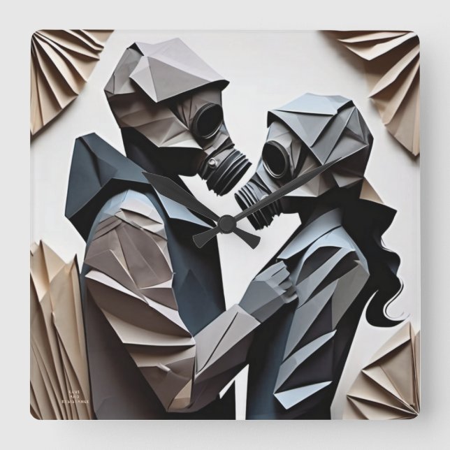 KÄRLEK OCH RESISTANS Origami 4 Fyrkantig Klocka (Framsida)