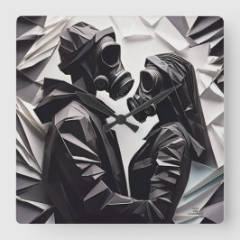 KÄRLEK OCH RESISTANS Origami B/W Fyrkantig Klocka