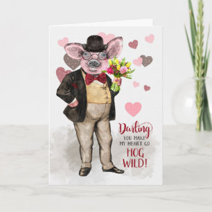 Kärlek och Romantik Funny Hipster Gris Hog Vild Kort