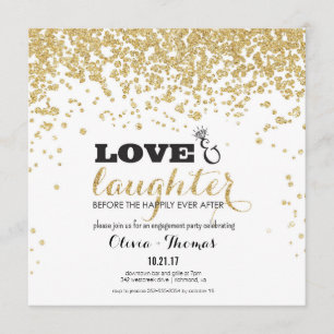 Kärlek och Skratt Guld Glitter Förlovning Inbjudan