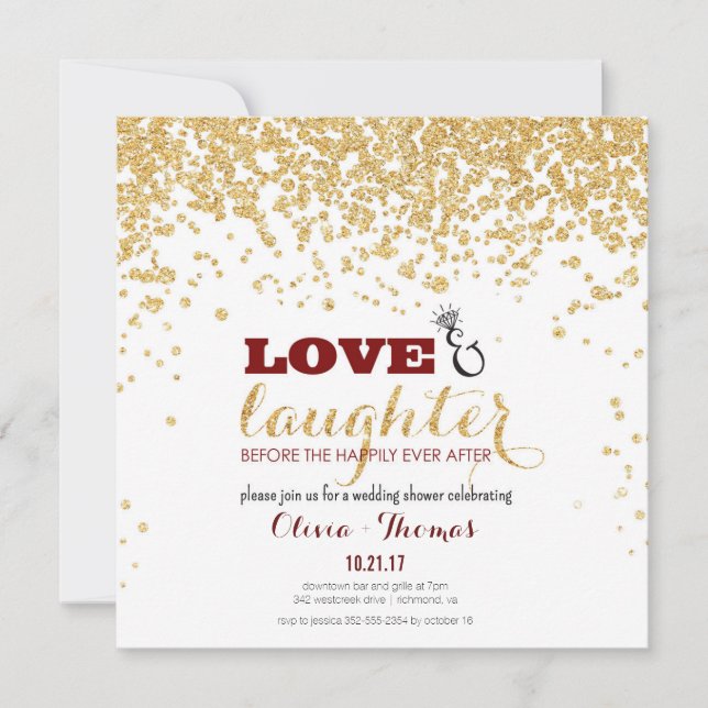 Kärlek och Skratt Guld Glitter Möhippa Inbjudan (Framsida)