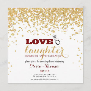 Kärlek och Skratt Guld Glitter Möhippa Inbjudan