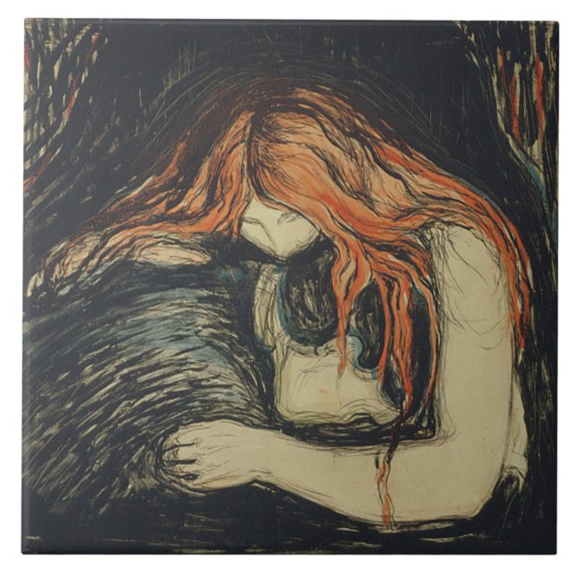 Kärlek och smärta (Vampyren) (av Edvard Munch) Kakelplatta (Framsidan)