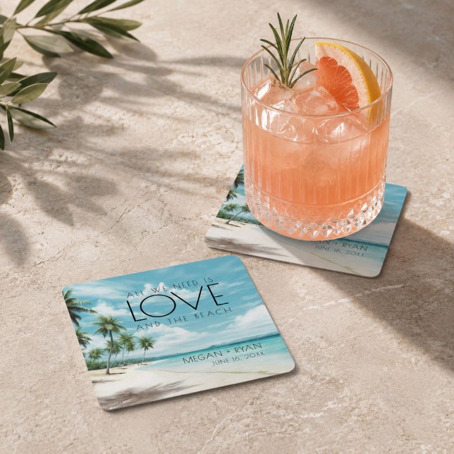 Kärlek och strandbröllop underlägg papper kvadrat (Love and the Beach Wedding Square Paper Coaster)
