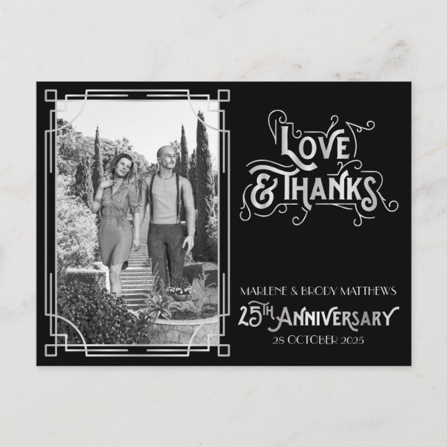 Kärlek och tack 25:e Bröllop-årsdagen Silver Vykort (Framsida)