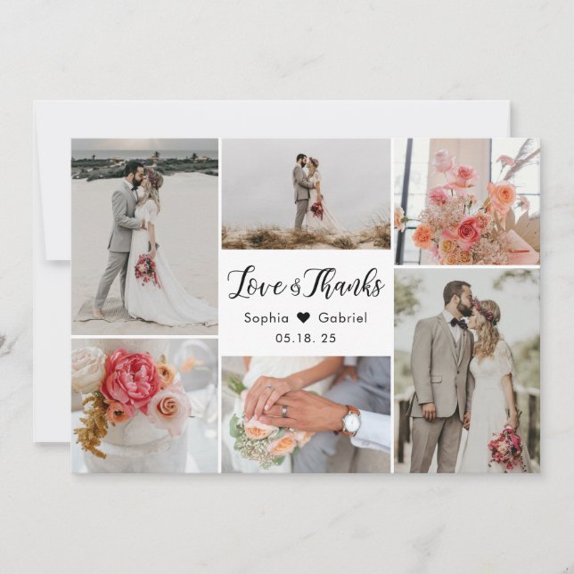 Kärlek och tack 6 Foto Collage Bröllop Tacksamhet Kort (Framsida)