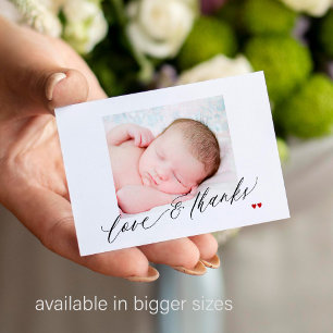 Kärlek och tack anpassad foto baby shower tack anteckningskort