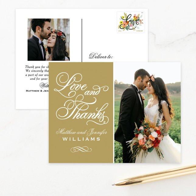 Kärlek och tack Antique Bröllop Photo Tack Vykort (Skapare uppladdad)