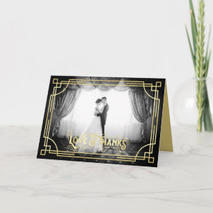 Kärlek och Tack Art Deco Bröllop Photo Tack Kort