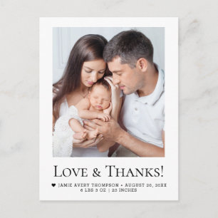 Kärlek och tack Baby Foto familjeannonsering Vykort