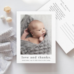 Kärlek och tack Baby Foto Födelse Tillkännagivande