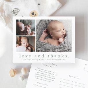 Kärlek och tack Baby Foto Födelseannons Vykort
