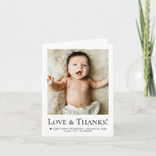 Kärlek och tack Baby Photo Birth-meddelandet Meddelande