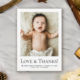 Kärlek och tack Baby Photo Birth-meddelandet Meddelande