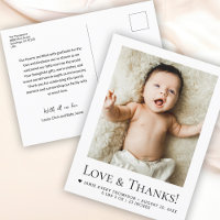 Kärlek och tack Baby Photo Birth-meddelandet