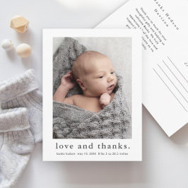 Kärlek och tack Baby Photo Birth Notice Vykort