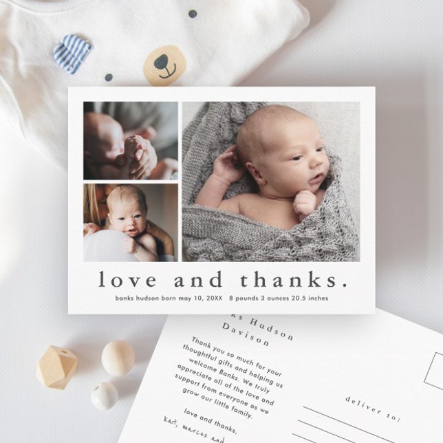 Kärlek och tack Baby Photo Birth Notice Vykort (Skapare uppladdad)