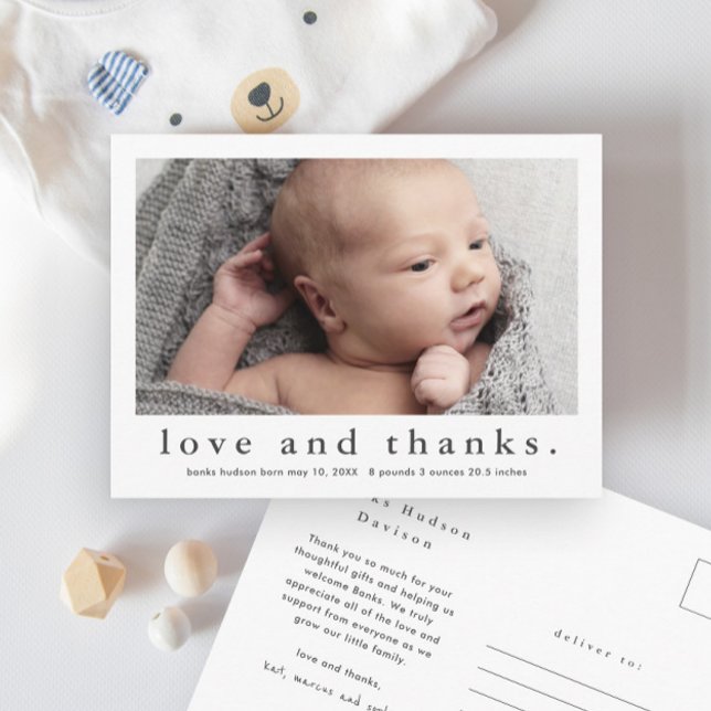 Kärlek och tack Baby Photo Birth Notice Vykort (Skapare uppladdad)