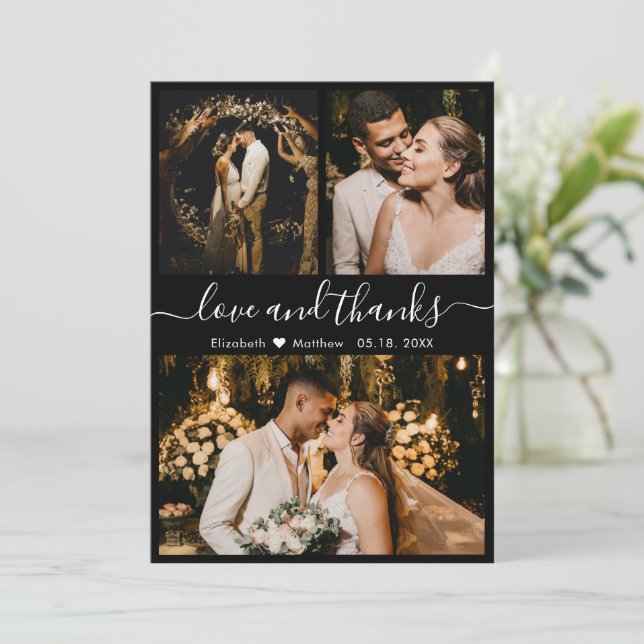 Kärlek och tack, Black and White Bröllop Tack Kort (Stående Fram)