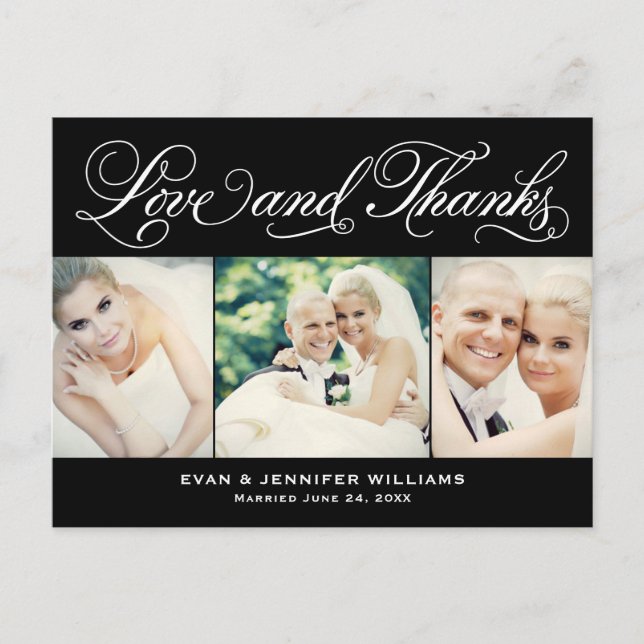 Kärlek och tack Black Bröllop Photo Tack Vykort (Framsida)