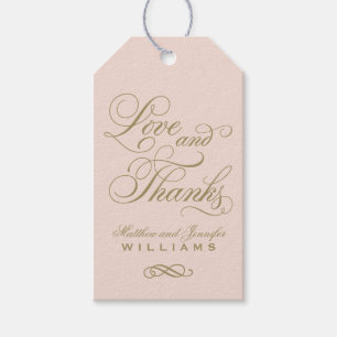 Kärlek och tack Blush Antik Guld Monogram Förmån Presentetikett