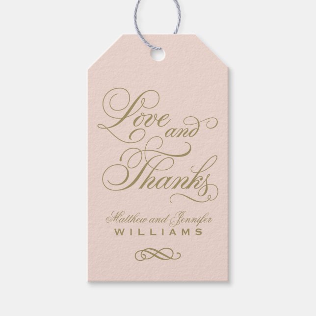 Kärlek och tack Blush Antik Guld Monogram Förmån Presentetikett (Framsidan)
