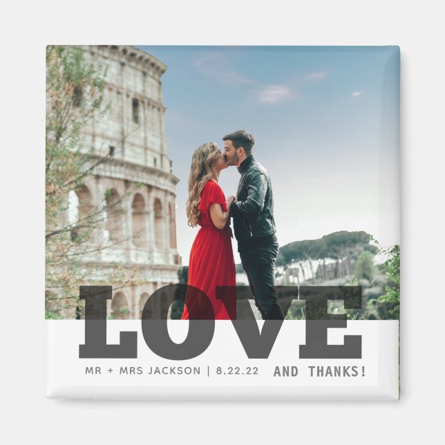 Kärlek och tack Bröllops- och smekmånadsfoto Magnet (Framsidan)