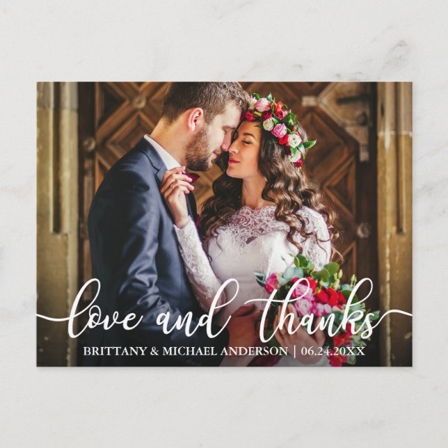 Kärlek och tack Bröllops tack foto Vykort (Framsida)