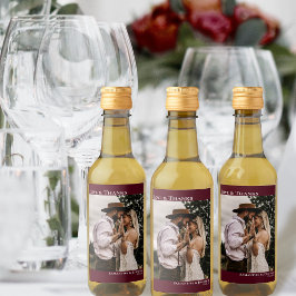 Kärlek och tack Burgundy Simple Bröllop Photo Mini Vinetikett