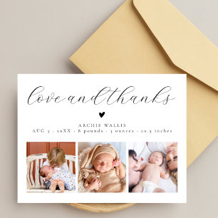 Kärlek och tack Chic Baby Foto Födelseannons Julkort
