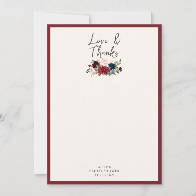 Kärlek och tack Floral Bröllopsdusch Kort (Framsida)