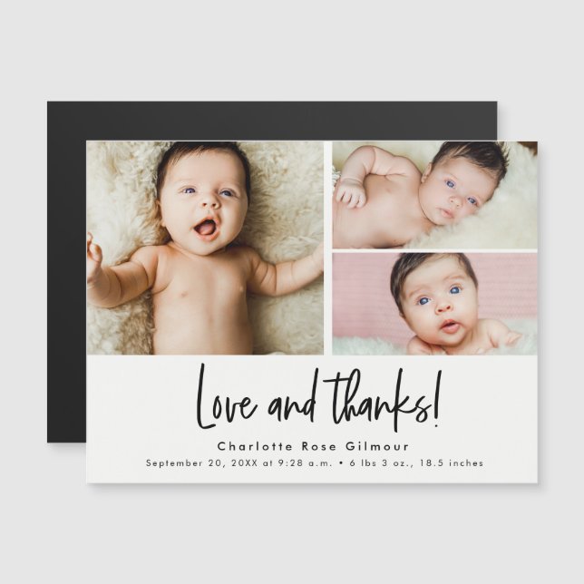 Kärlek och tack för Baby 3-foton Tack (Fram/baksida)